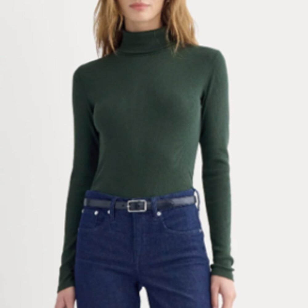 Everlane Luxe Pima Micro Rib Turtleneck in Heathered Dark Sea